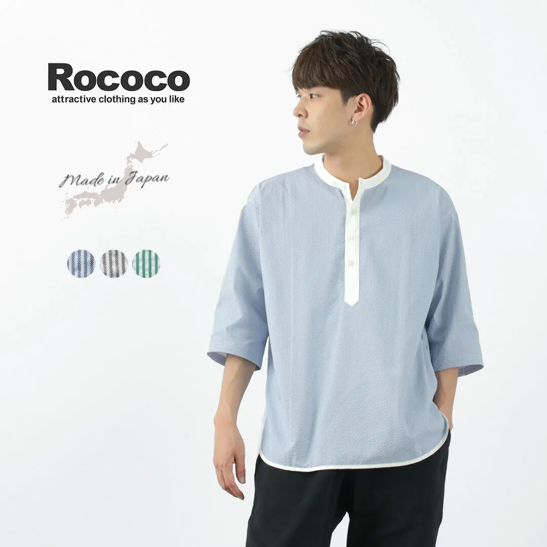 【30％OFF】ROCOCO（ロココ） 布帛サッカーヘンリーネックTシャツ