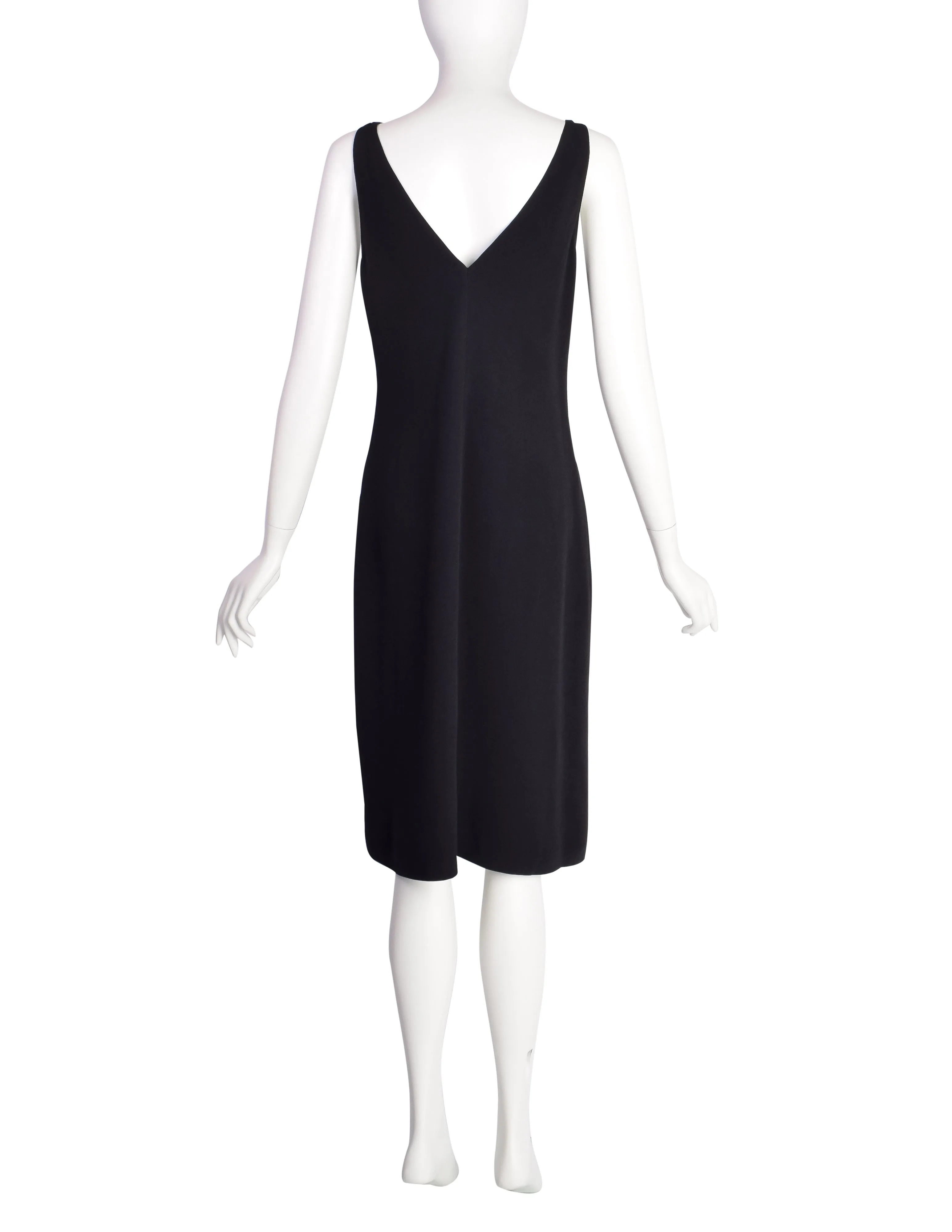 Anna Molinari Vintage Black Dramatic Feather Neckline Sheath Dress