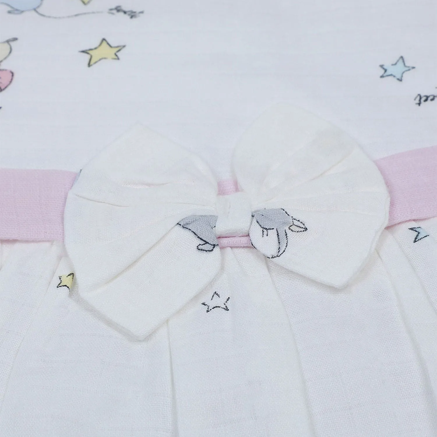 Baby Moo Soft In Cloud Bow With Short Sleeves Muslin Dress - Pink