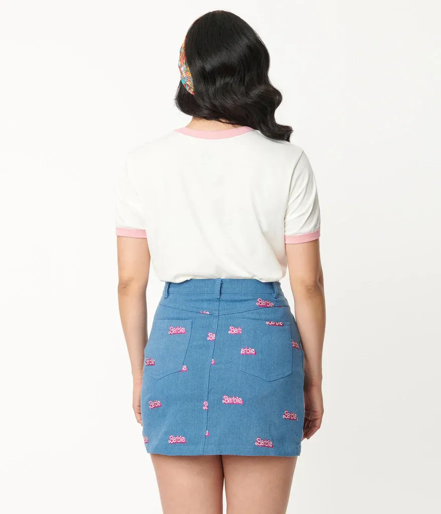 Barbie x Unique Vintage Barbie Logo Denim Mini Skirt