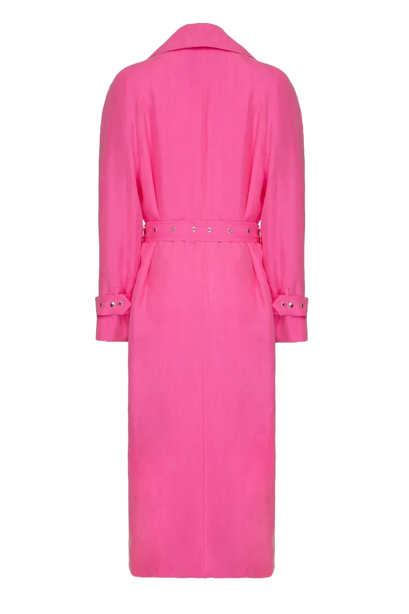 BELTED HOT PINK TRENCH  COAT