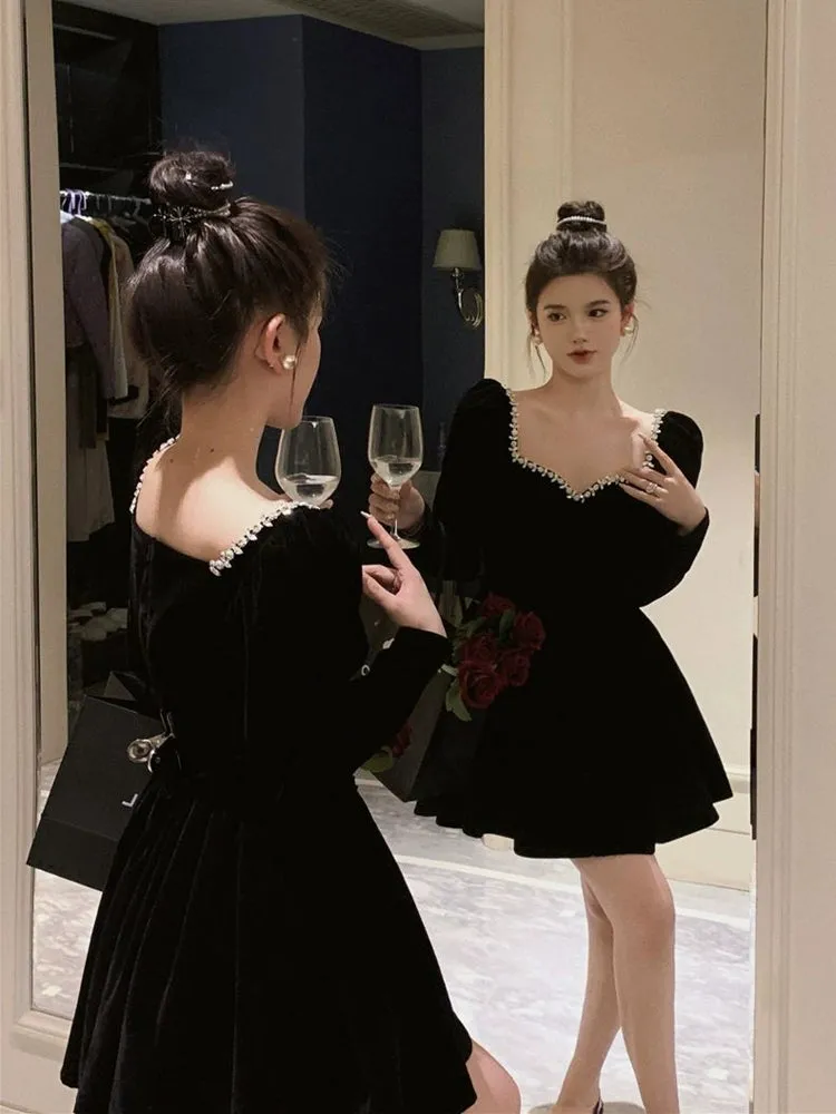 Birthday party dress luxury banquet velvet dress     S5829