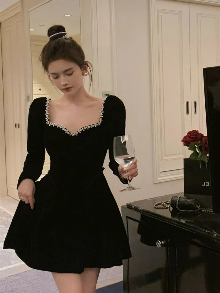 Birthday party dress luxury banquet velvet dress     S5829