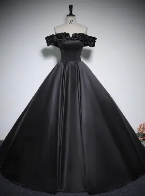 Black Ball Gown Satin Off the Shoulder Quinceanera Dress