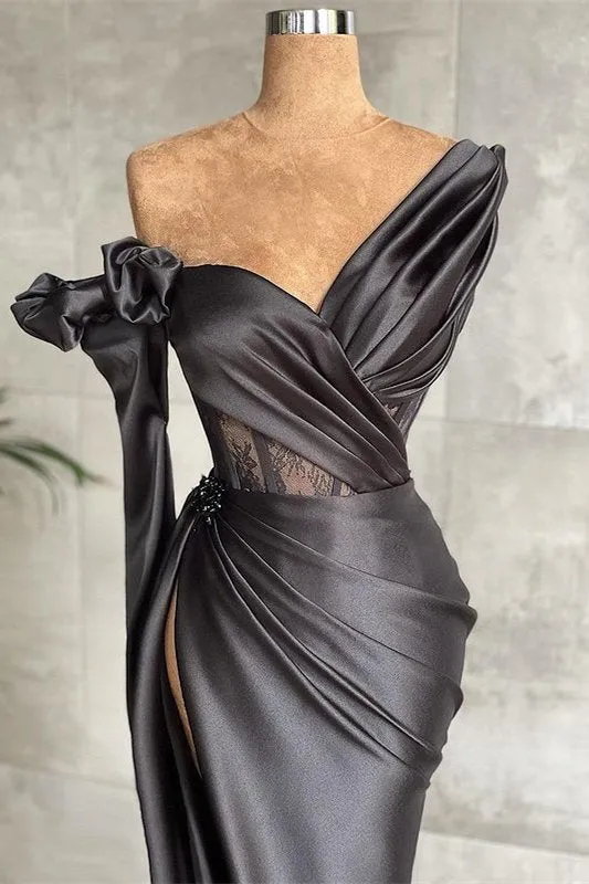 Black One Shoulder Prom Dress for Curvy Girl