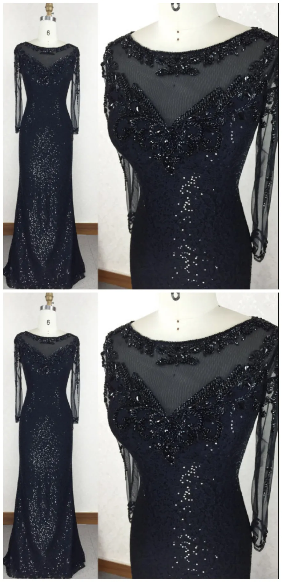 Black Sequins Tight Evening Dress Prom Dress with Sleeves ,21121317