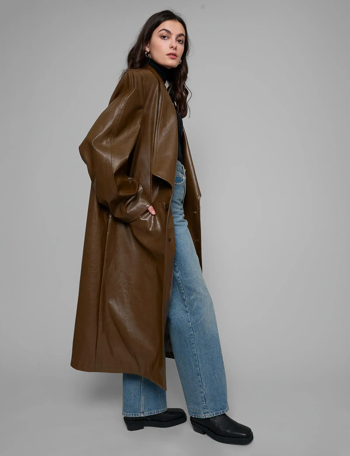 Brown Leather Trench Coat