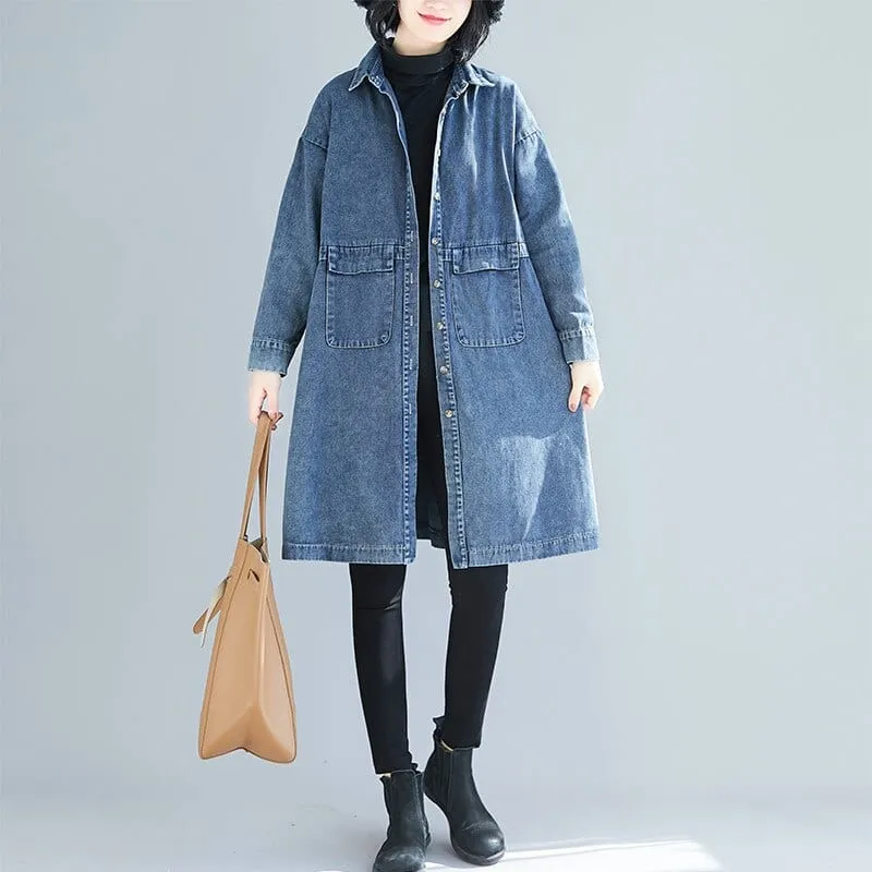 Casual Denim Trench Coat