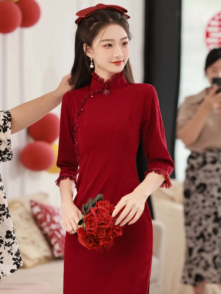 Cheongsam for Tea Ceremony, Traditional Chinese Dress, Vermilion Vows