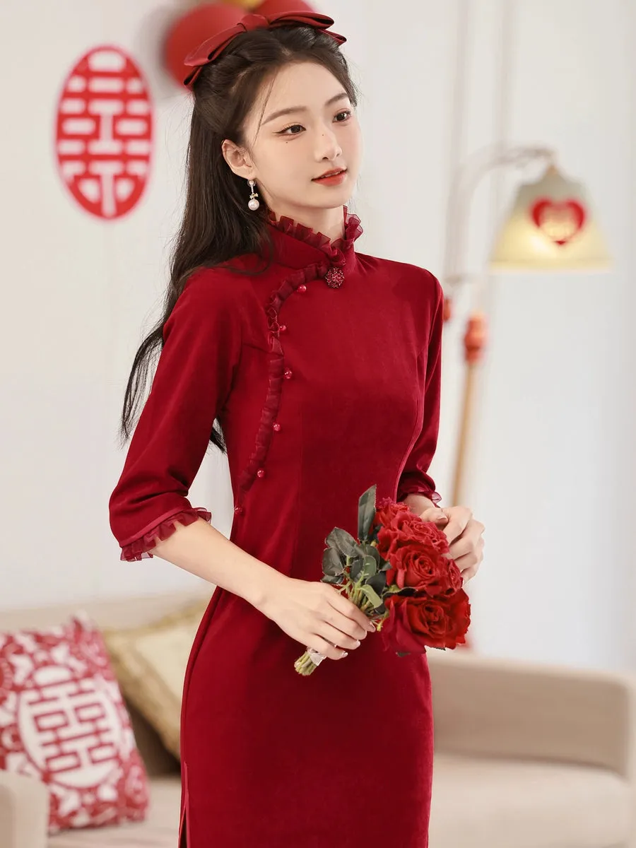 Cheongsam for Tea Ceremony, Traditional Chinese Dress, Vermilion Vows