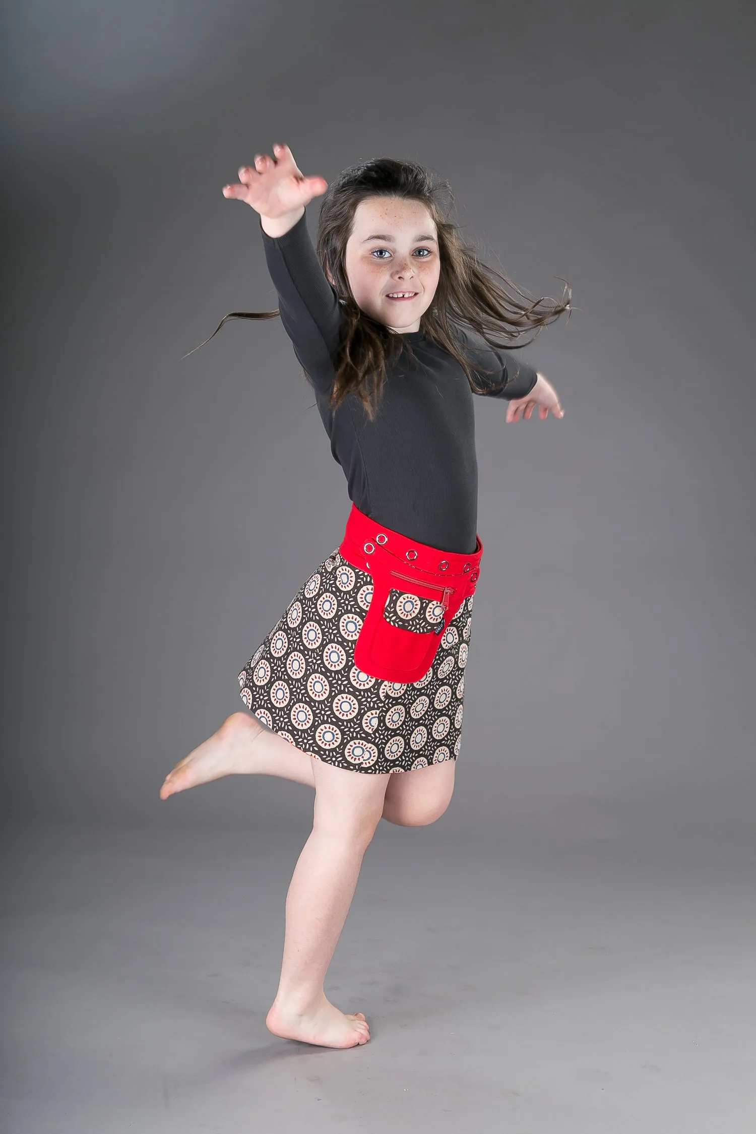 Childrens Reversible Cotton Skirt Red Brown