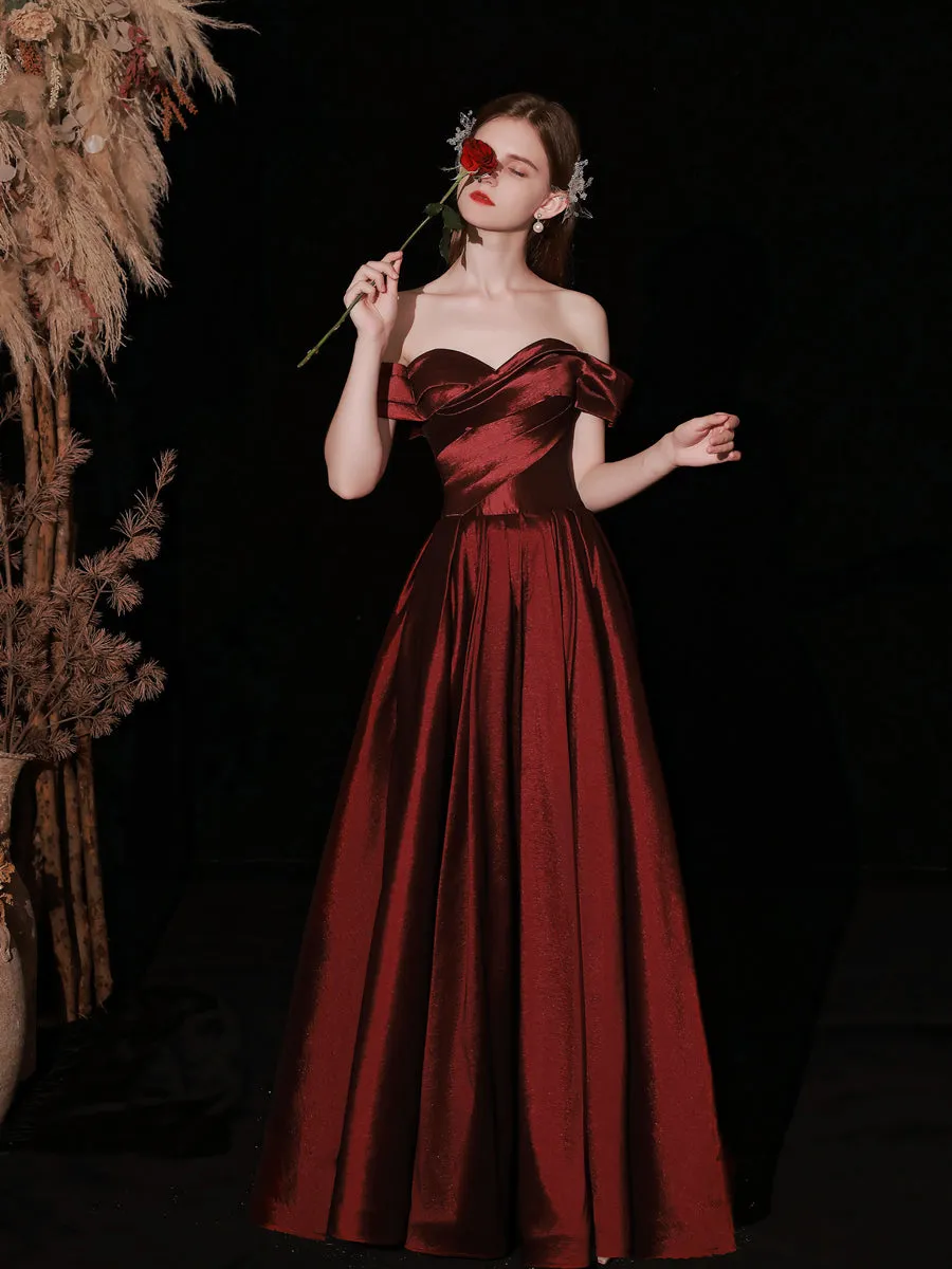 Classy Off The Shoulder Long Maroon Prom Dress