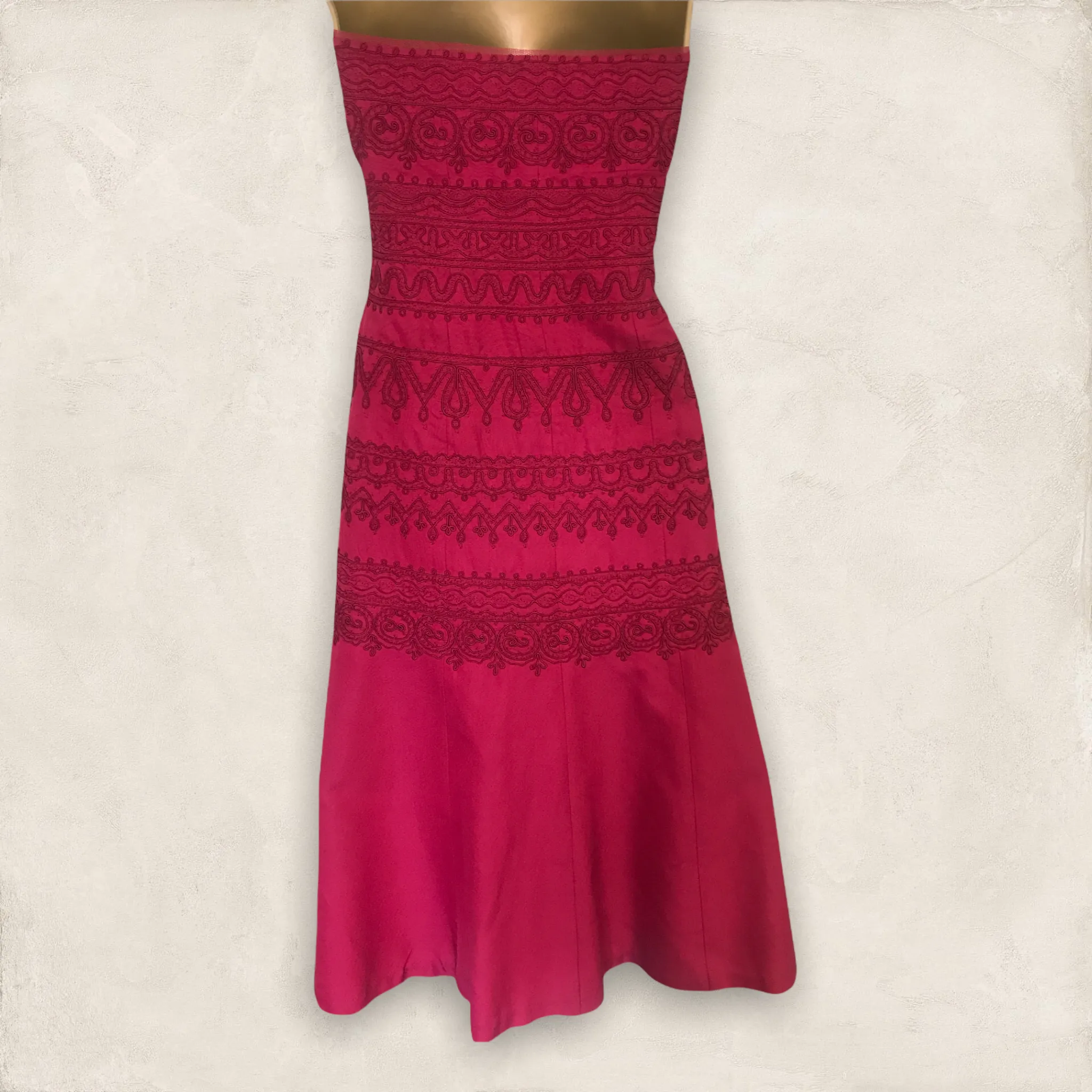 Coast Red Silk & Cotton Embroidered Dress UK 12 US 8 EU 40