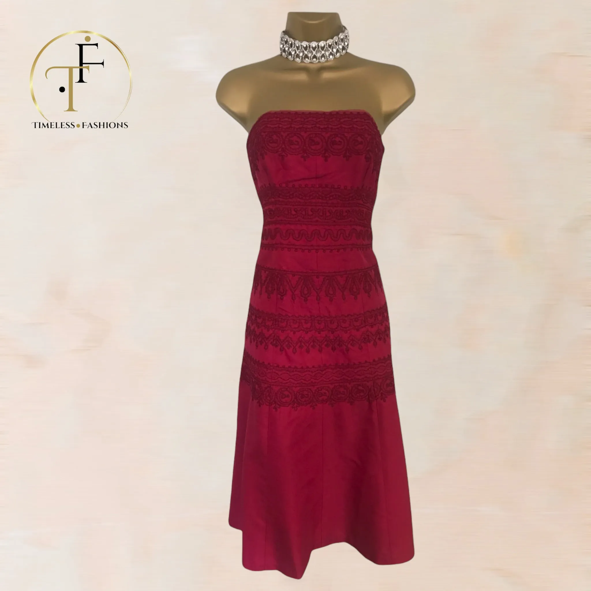 Coast Red Silk & Cotton Embroidered Dress UK 12 US 8 EU 40