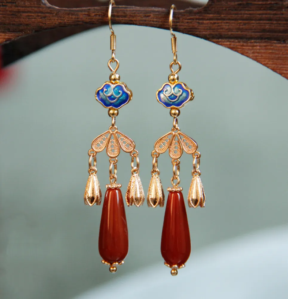 Dangle Earrings: Scarlet Clouds