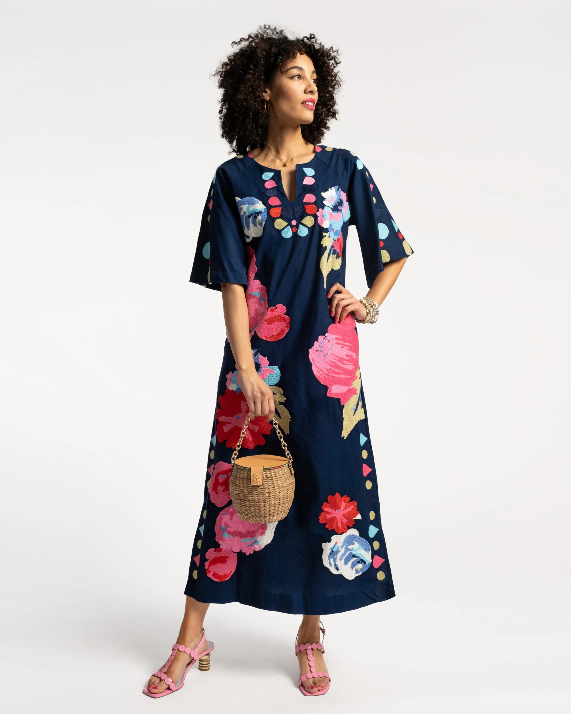 Delightful Caftan Peony Garden Navy Multi