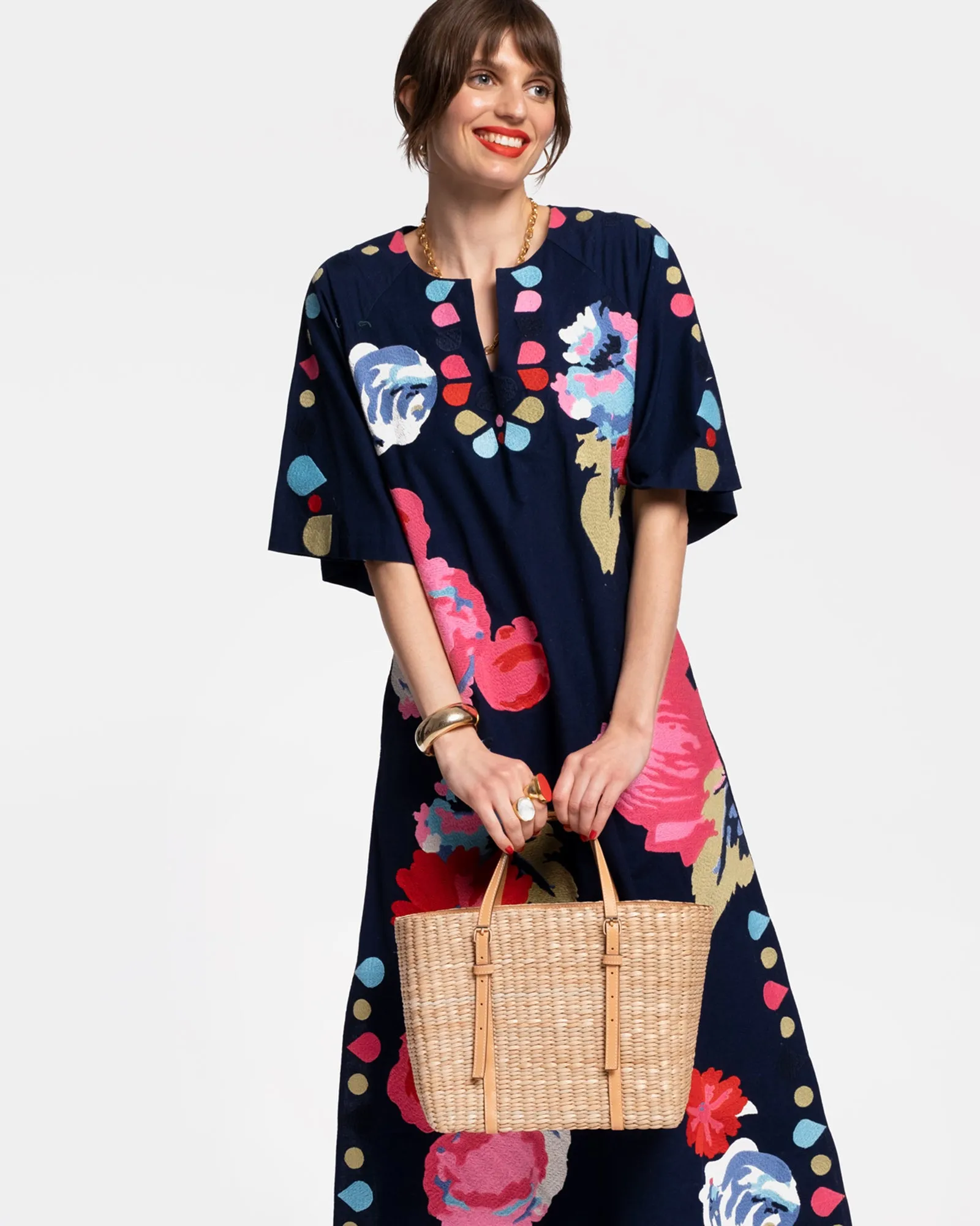 Delightful Caftan Peony Garden Navy Multi