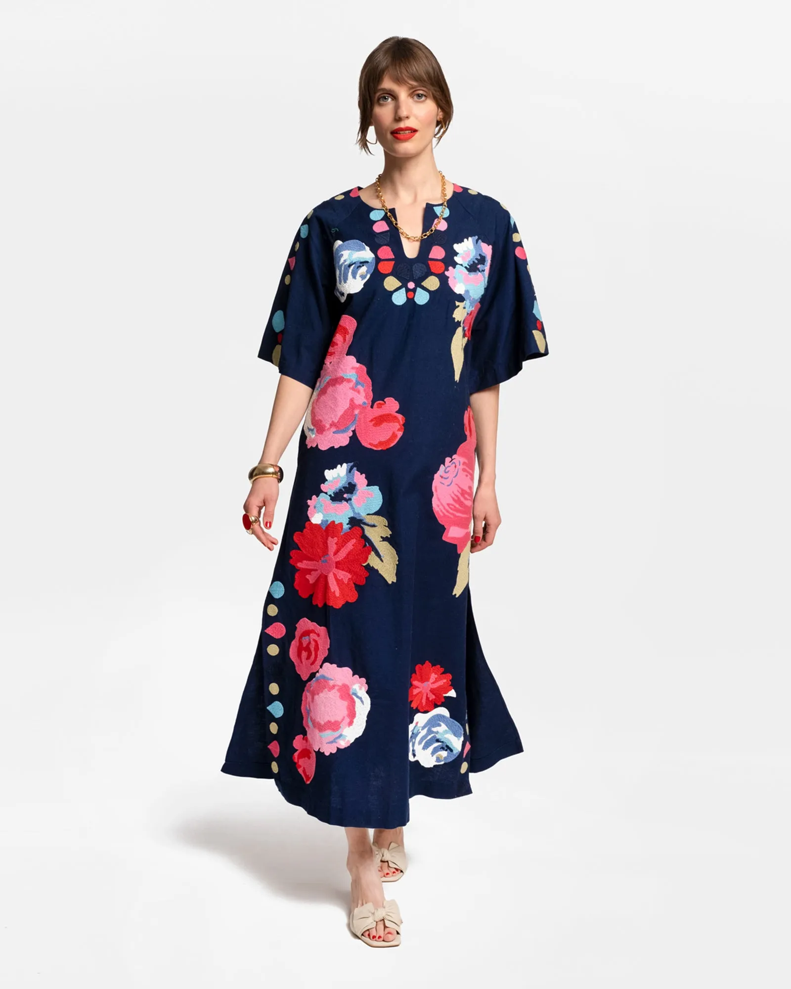 Delightful Caftan Peony Garden Navy Multi