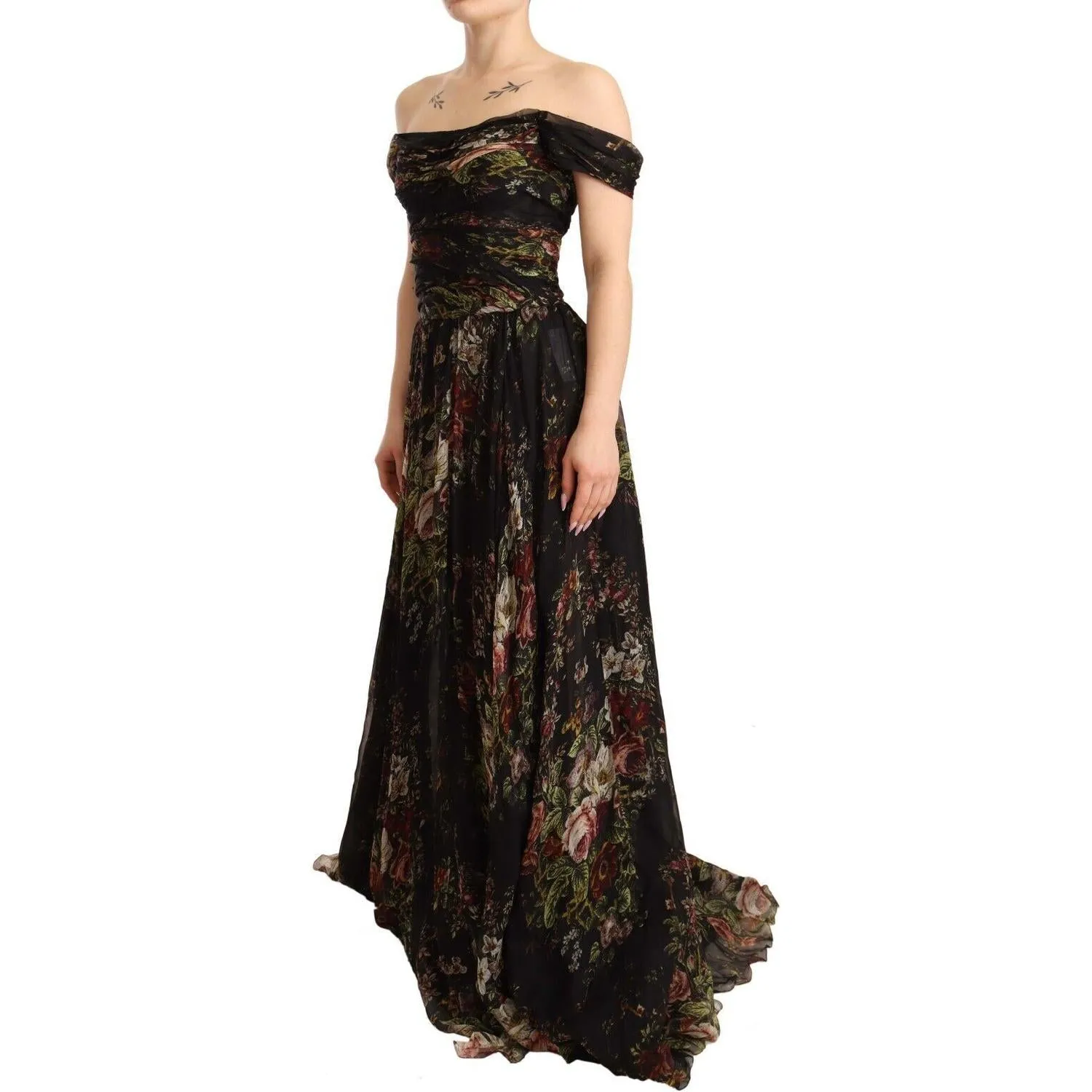 Dolce & Gabbana Floral Silk Off-Shoulder Long Dress