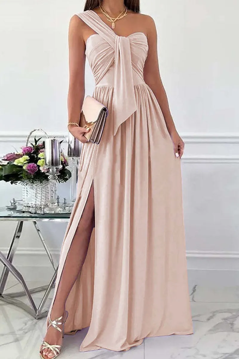 Fashion Sexy Solid Backless Slit One Shoulder Evening Dress Dresses(7 Colors)