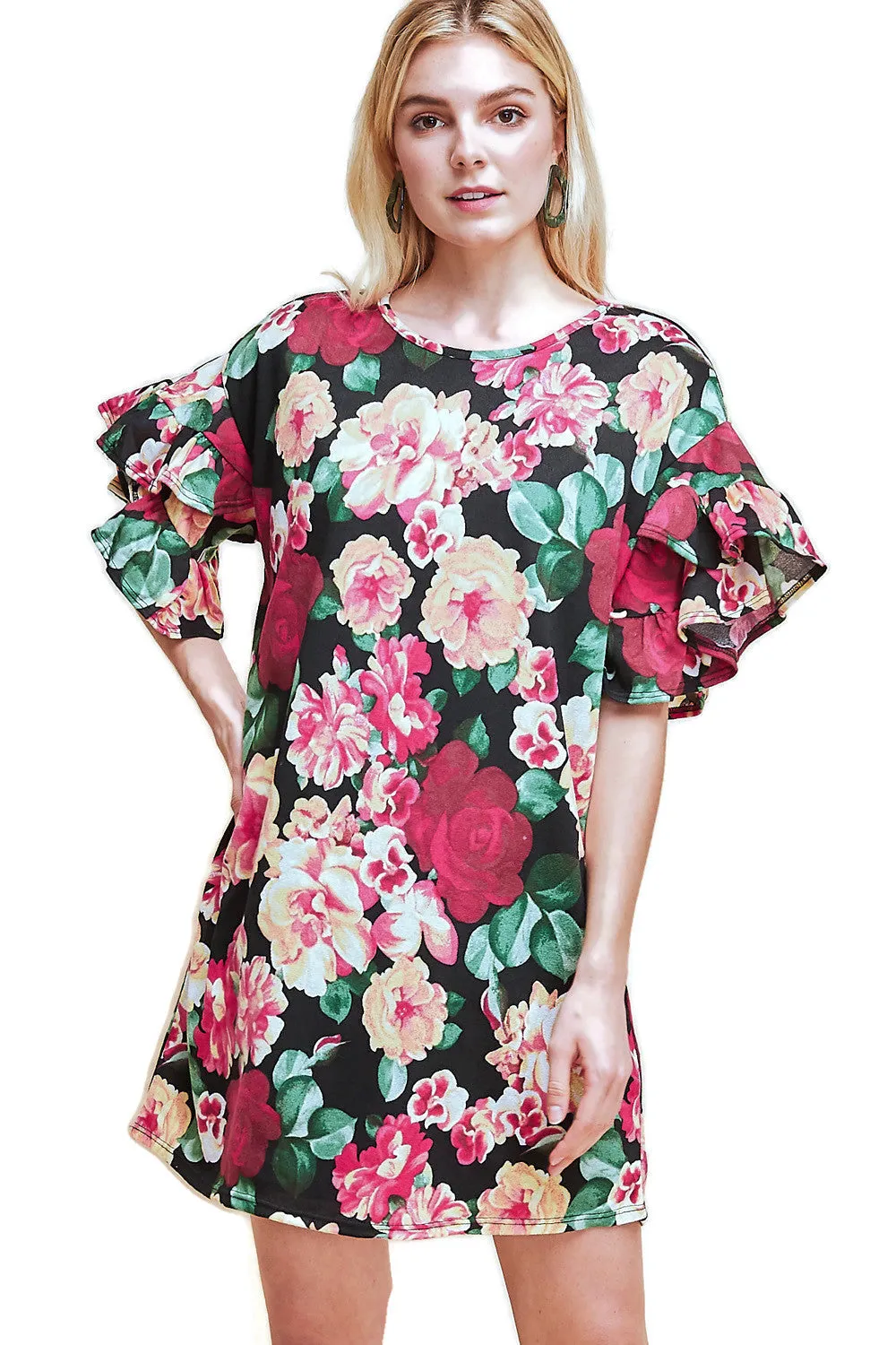 Floral Ruffle Sleeve Mini Dress