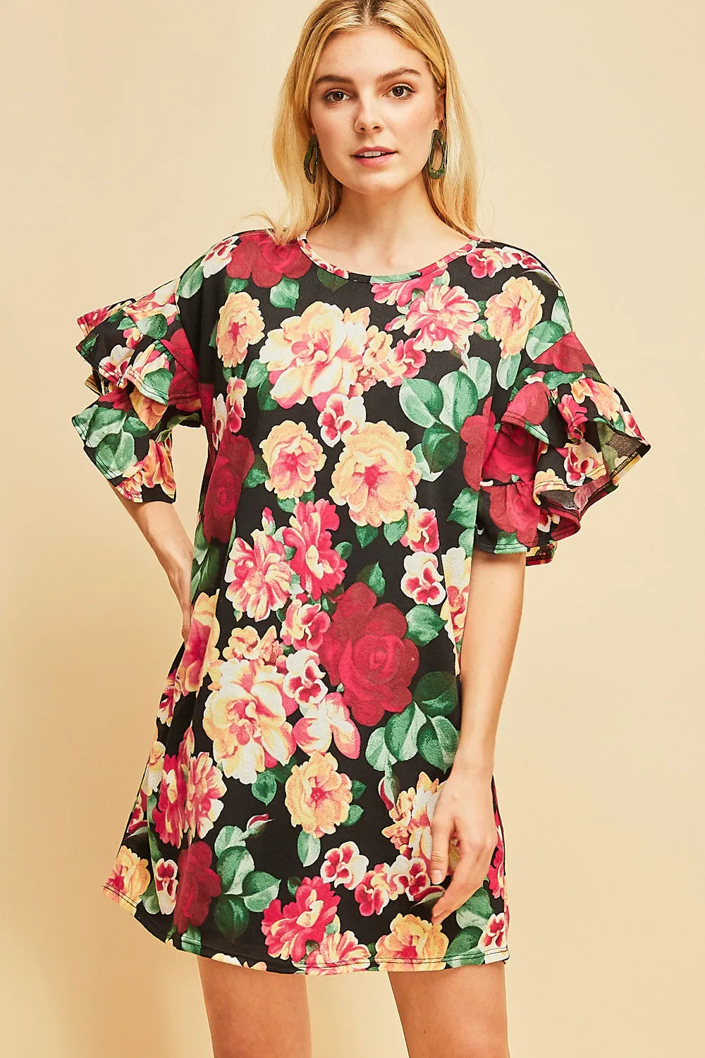 Floral Ruffle Sleeve Mini Dress