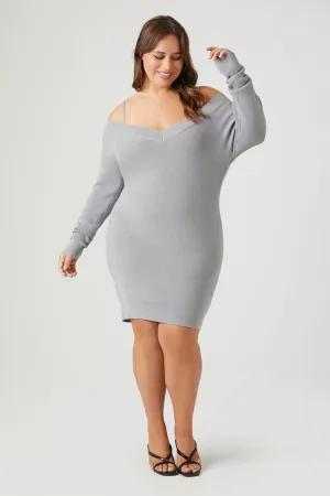 Forever 21 Plus Size Off Shoulder Mini Sweater Dress, Gray