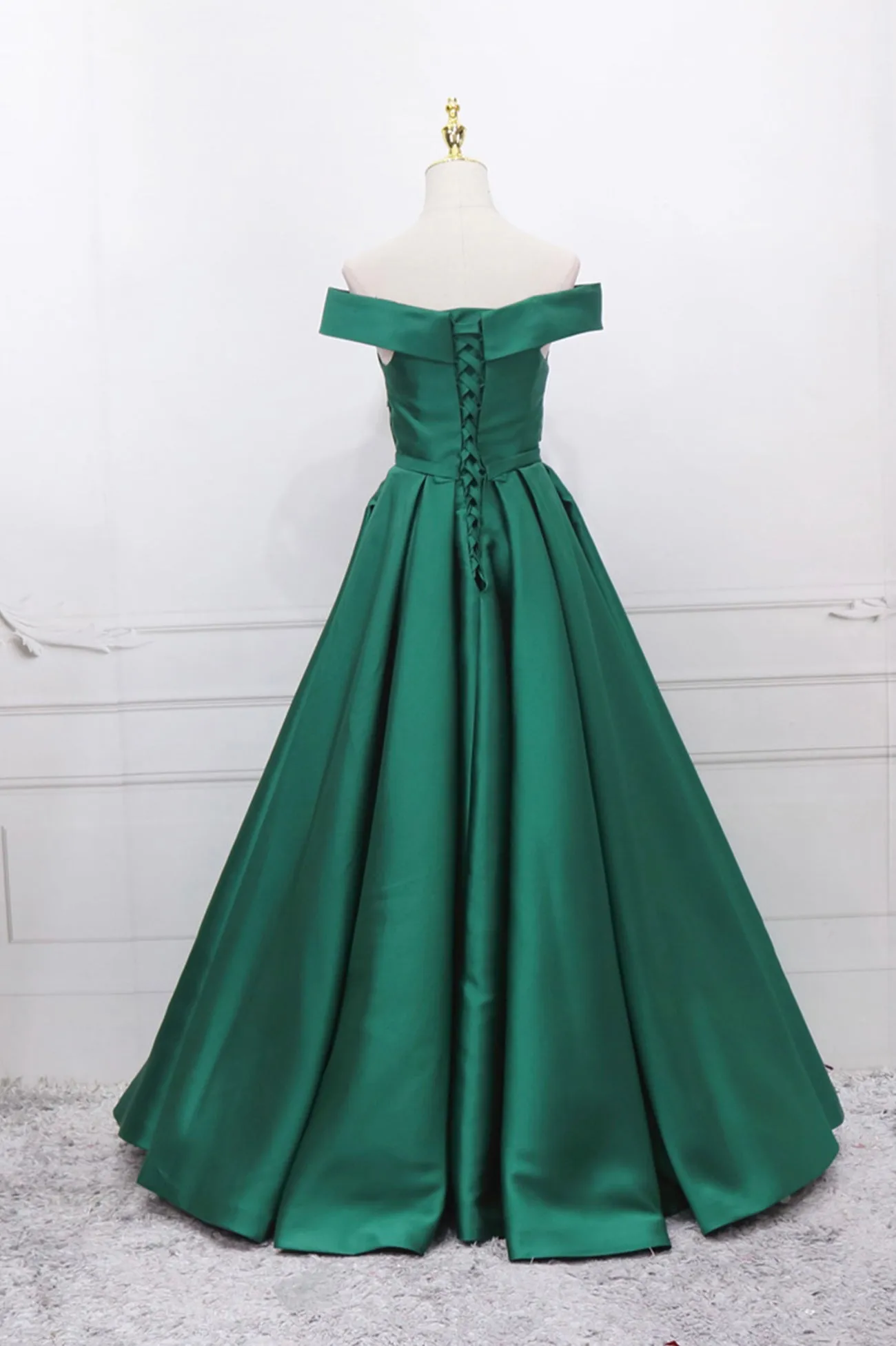 Green Satin Long Prom Dress Off the Shoulder Evening Party Dress