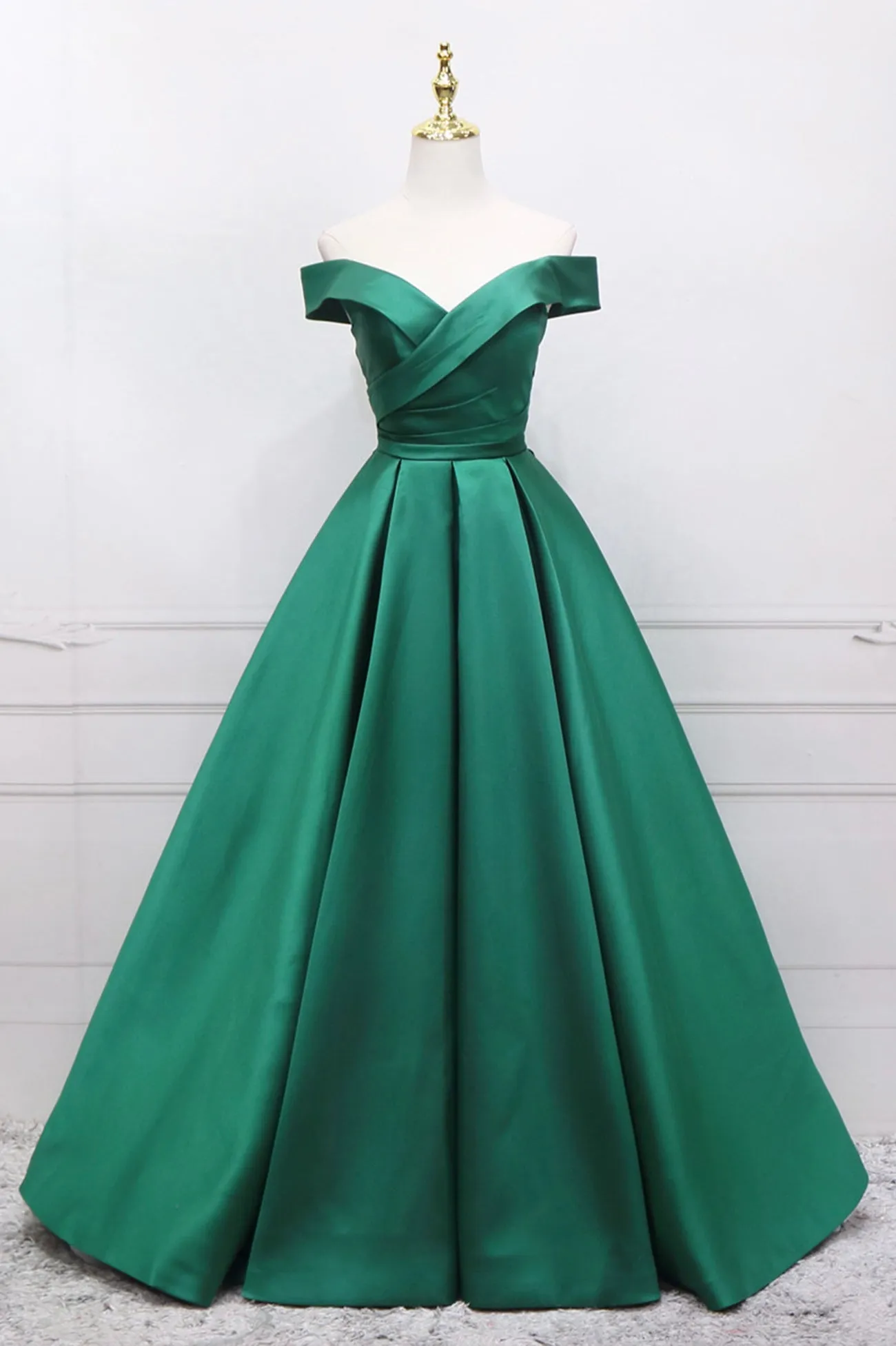 Green Satin Long Prom Dress Off the Shoulder Evening Party Dress