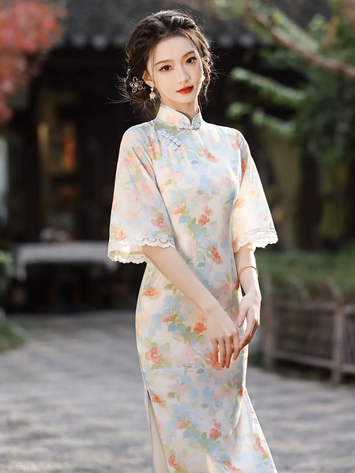 Half Sleeve Midi Cheongsam, Spring