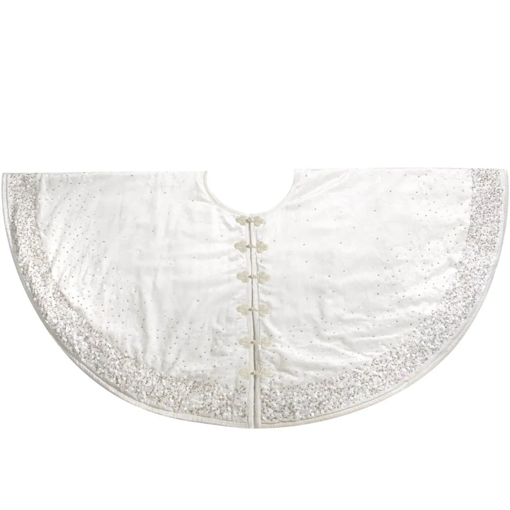 Handmade Christmas Tree Skirt in Velvet-White with Sequins - 72"