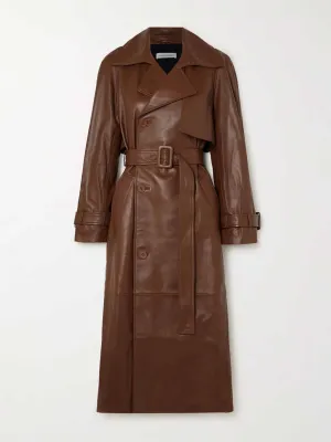 Henri belted double-breasted leather trench coat