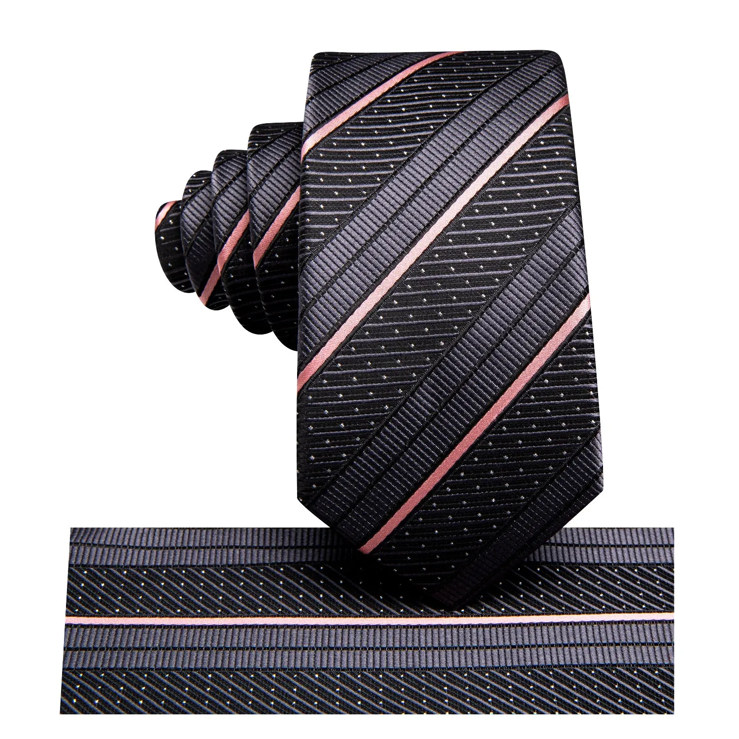 Hi-Tie Boys Necktie Black Pink Striped Children's Tie Pocket Square