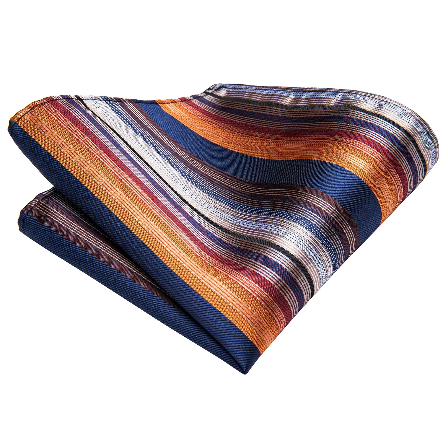 Hi-Tie Orange Necktie Blue Striped Men Tie Pocket Square Cufflinks Set