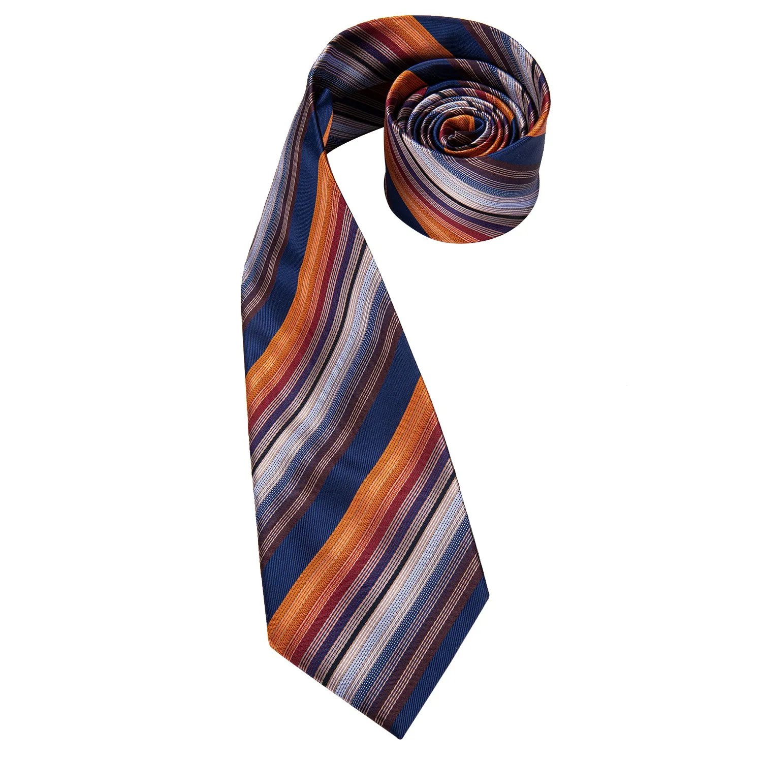 Hi-Tie Orange Necktie Blue Striped Men Tie Pocket Square Cufflinks Set