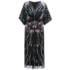 IKEARLAX Cross-Border European and American 1920S Vintage Dress Beaded Sequins Dress Embroidered Evening Dress Ethnic Style Women's