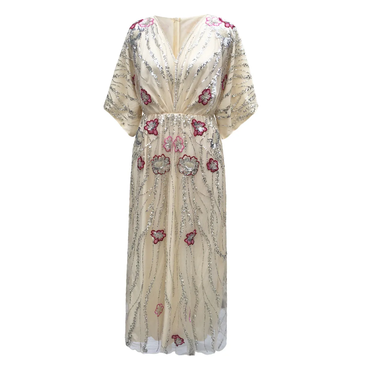 IKEARLAX Cross-Border European and American 1920S Vintage Dress Beaded Sequins Dress Embroidered Evening Dress Ethnic Style Women's