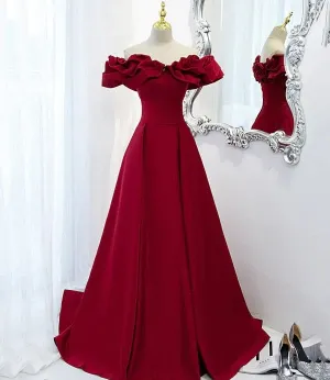 kamahe Burgundy Off Shoulder Long A Line Prom Dress Evening Dress