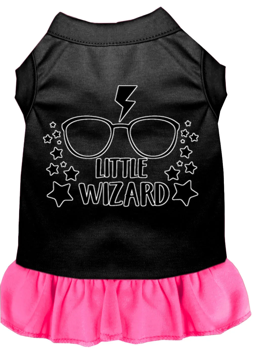 Little Wizard Screen Print Dog Dress Black With Bright Pink Xl (16)