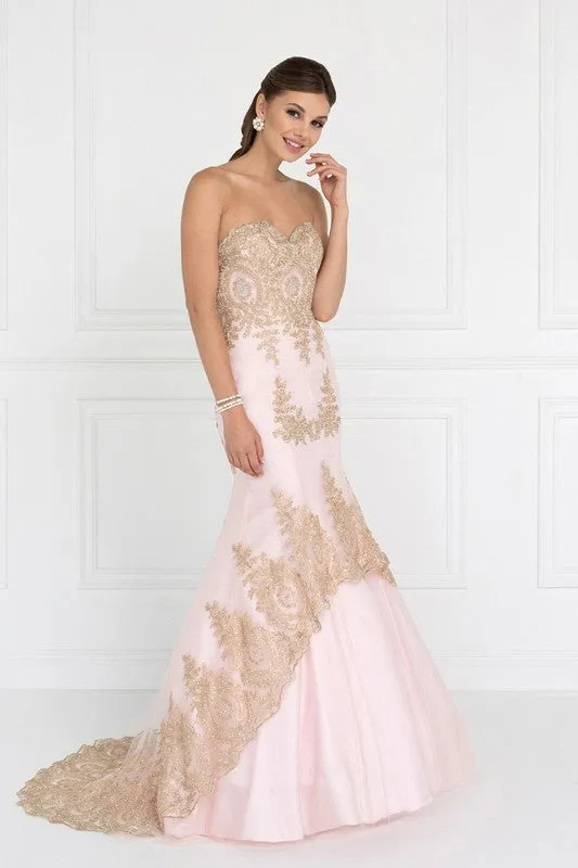 LONG STRAPLESS FLARED TRUMPET DRESS BY ELIZABETH K 