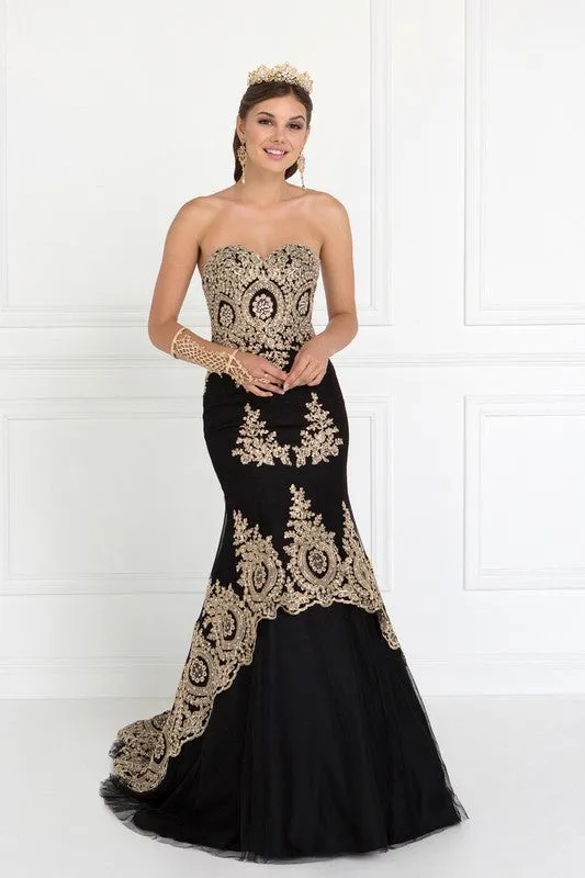 LONG STRAPLESS FLARED TRUMPET DRESS BY ELIZABETH K 