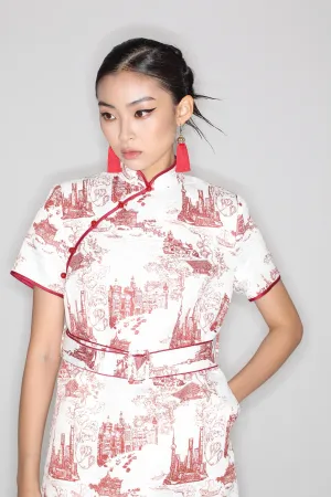 MACY Shift Dress w/ Belt (White/ Red)