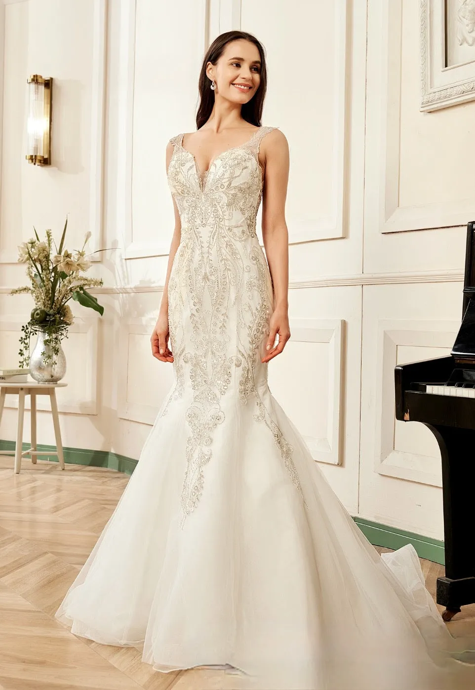 Mermaid Embroidered Heavy Beaded Wedding Dress