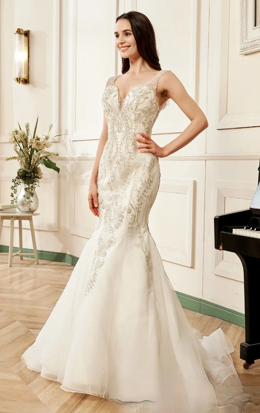 Mermaid Embroidered Heavy Beaded Wedding Dress