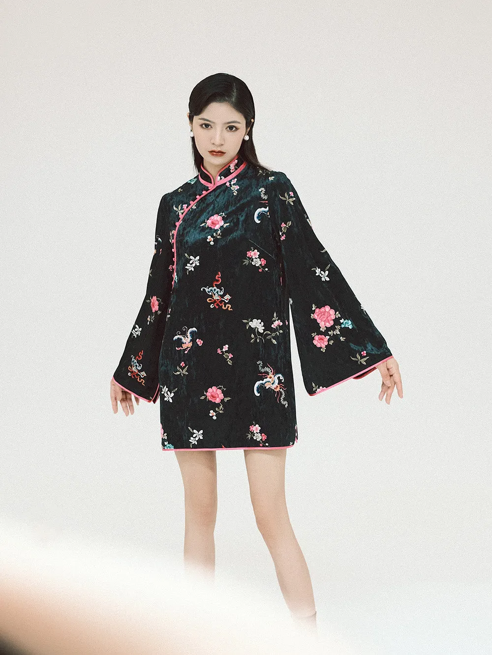 MUKZIN Linglong "Dream Butterfly" New Chinese Style Improved Cape Cheongsam Dress