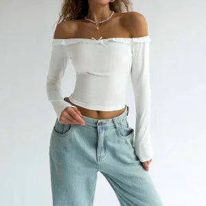 Off Shoulder Sexy T shirt Autumn Winter off Shoulder Slim Fit Crop Top Women