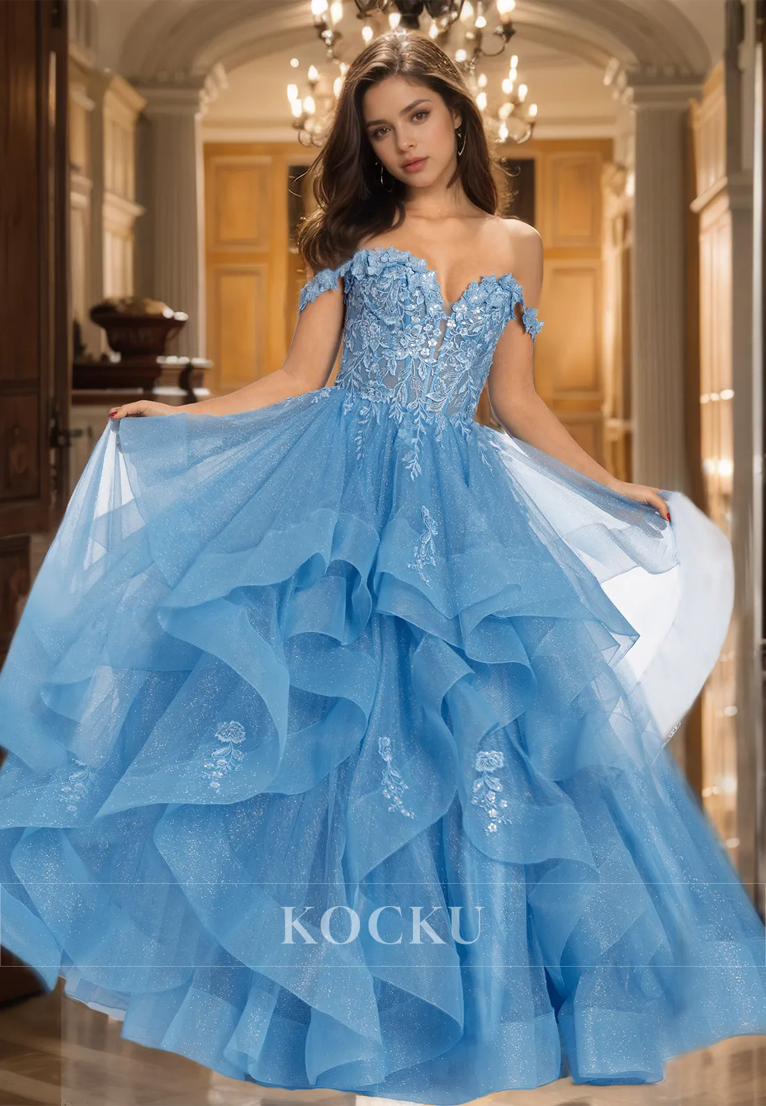 Off-Shoulder Sweetheart A-Line Sleeveless Stripe Lace Prom Dress with Appliques Evening Dress