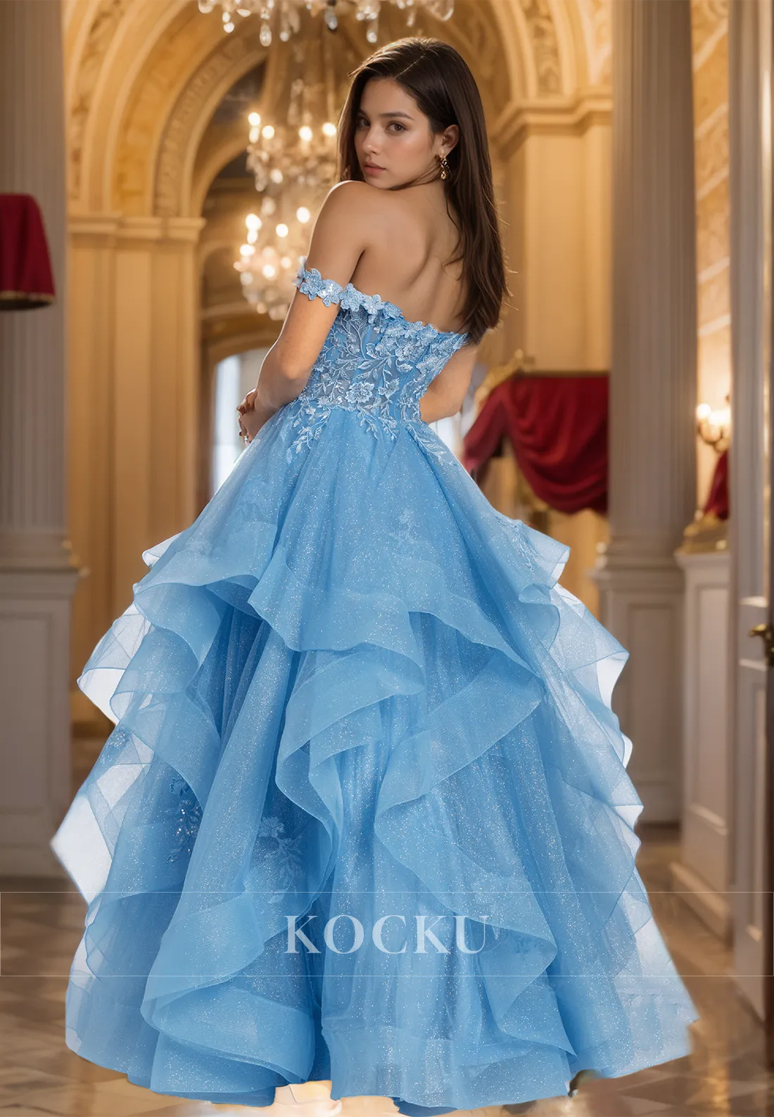 Off-Shoulder Sweetheart A-Line Sleeveless Stripe Lace Prom Dress with Appliques Evening Dress