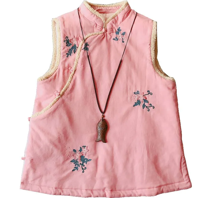 Padded Qipao Vest with Flower Embroidery