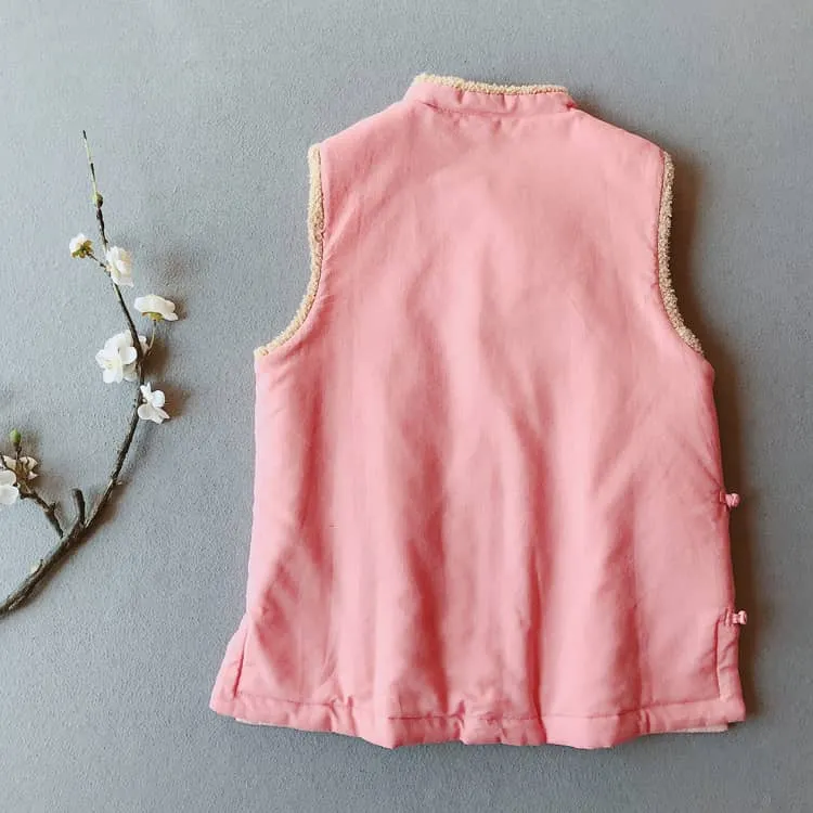 Padded Qipao Vest with Flower Embroidery